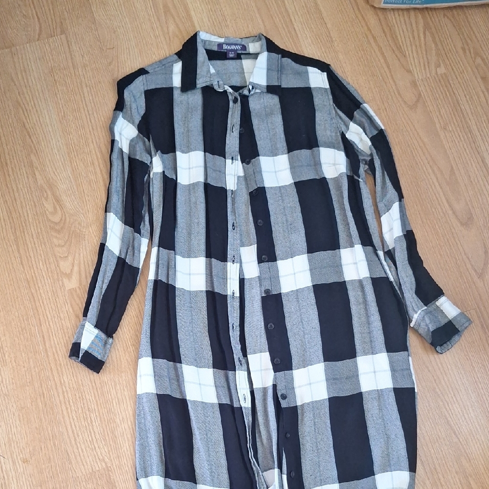 Roaman's Monochrome Plaid Shirt Dress